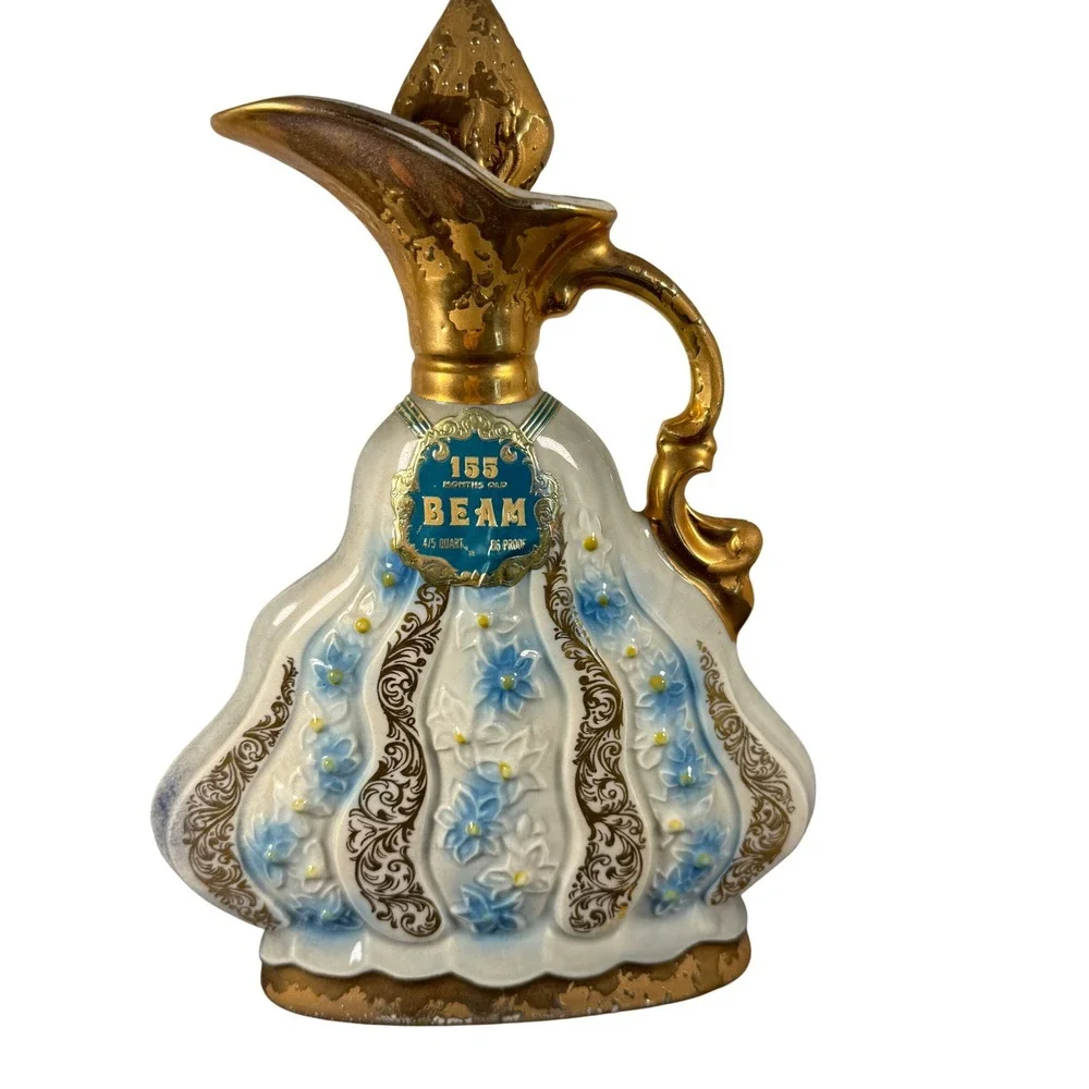 Vintage Jim Beam Decanter 155 Months Old Regal China Blue Floral Gold With Box